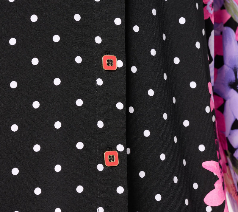 Susan Graver Printed Liquid Knit Button Front Top — View 6