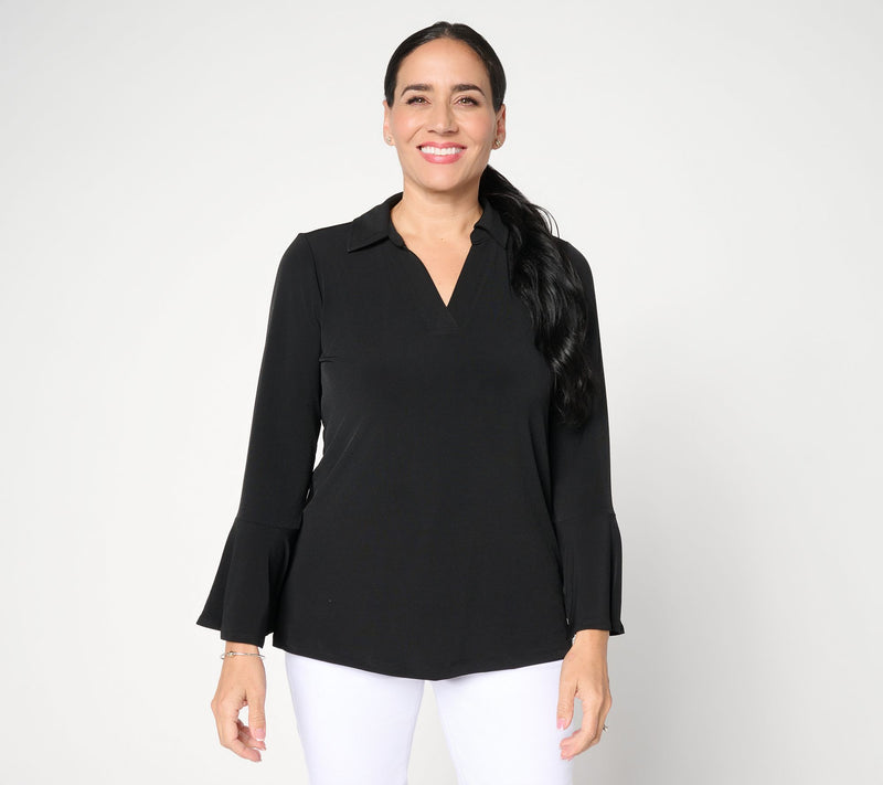 Susan Graver Regular Liquid Knit Split Neck Bell Sleeve Tunic — View 11