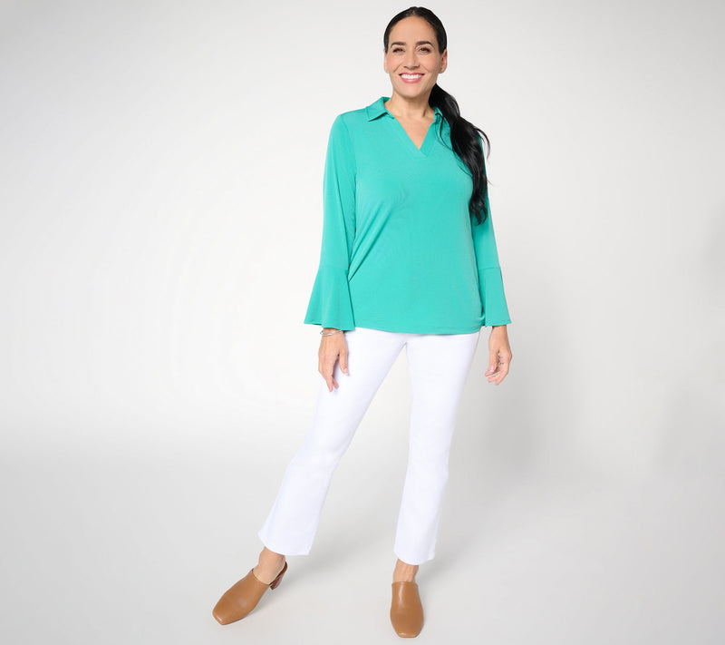 Susan Graver Regular Liquid Knit Split Neck Bell Sleeve Tunic — View 6