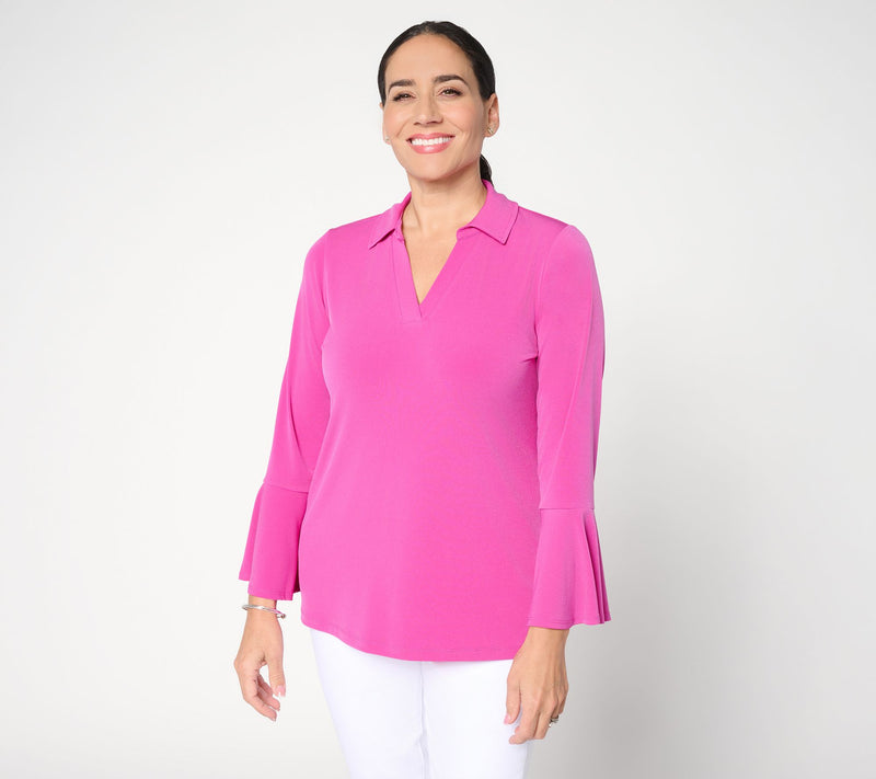 Susan Graver Regular Liquid Knit Split Neck Bell Sleeve Tunic — View 13