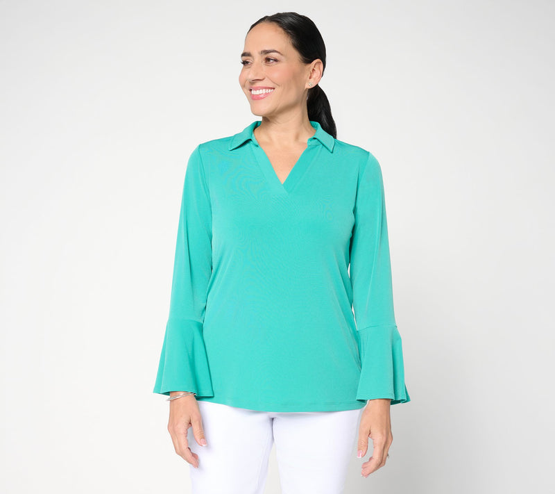 Susan Graver Regular Liquid Knit Split Neck Bell Sleeve Tunic — View 14