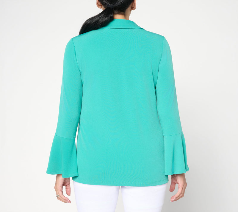 Susan Graver Petite Liquid Knit Split Neck Bell Sleeve Tunic — View 4