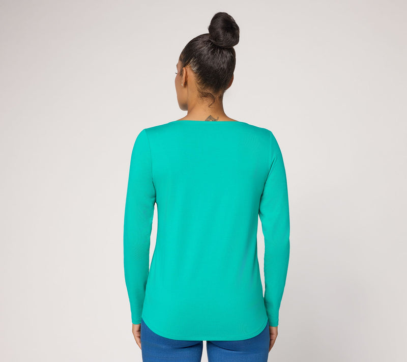 Susan Graver Essentials Comfy Cotton Bateau-Neck Shirttail Top — View 4