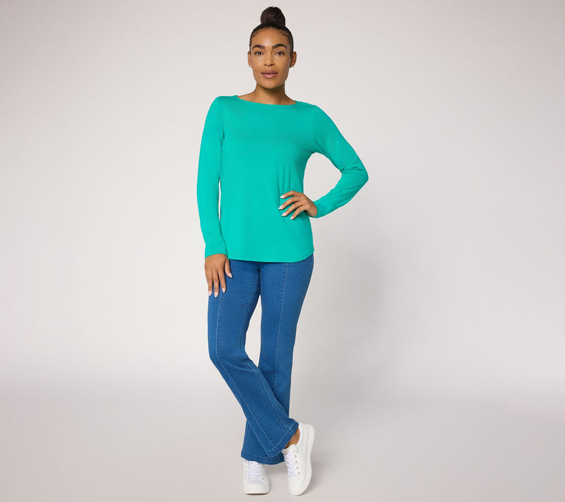 Susan Graver Essentials Comfy Cotton Bateau-Neck Shirttail Top — View 5