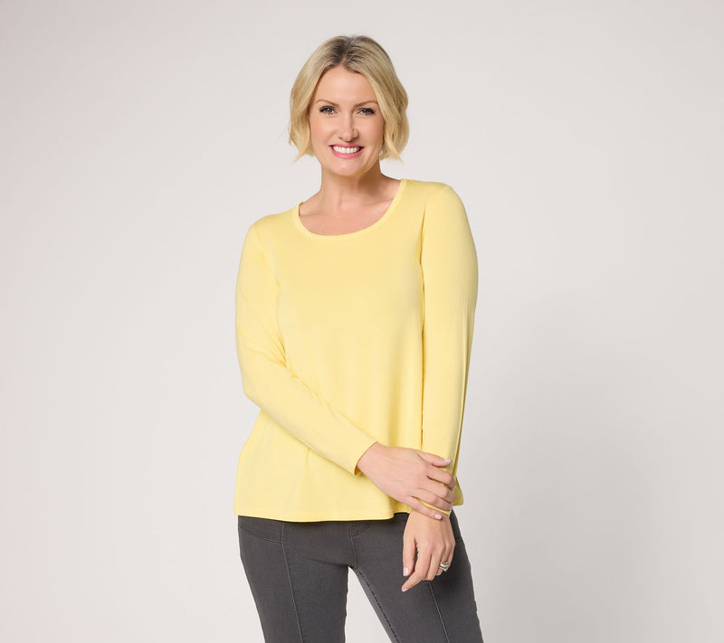Susan Graver Essentials Rayon Allure Knit Scoop Neck A-Line Top — Main view