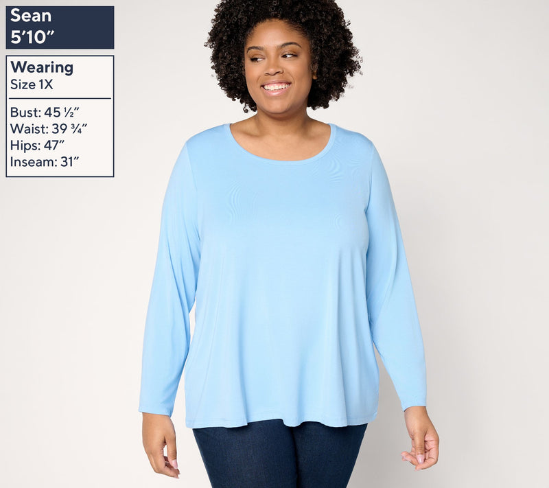 Susan Graver Essentials Rayon Allure Knit Scoop Neck A-Line Top — View 2