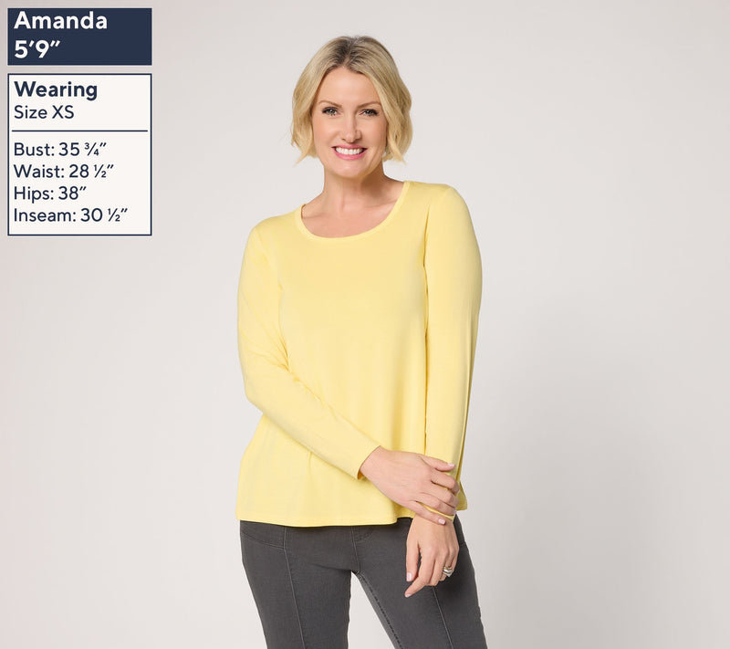 Susan Graver Essentials Rayon Allure Knit Scoop Neck A-Line Top — View 3