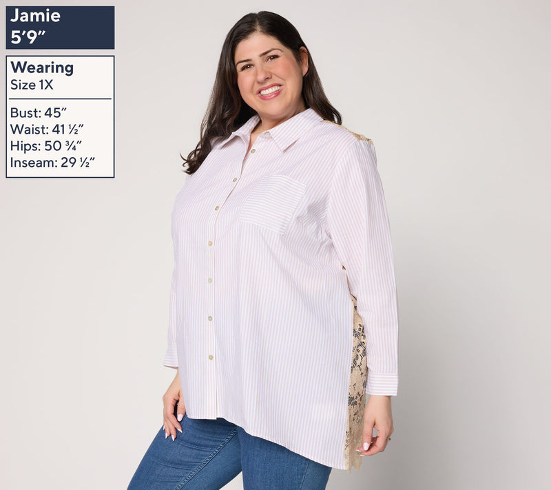 Susan Graver Regular Tencel Cotton Stripe Tunic w/ Lace Back — View 8