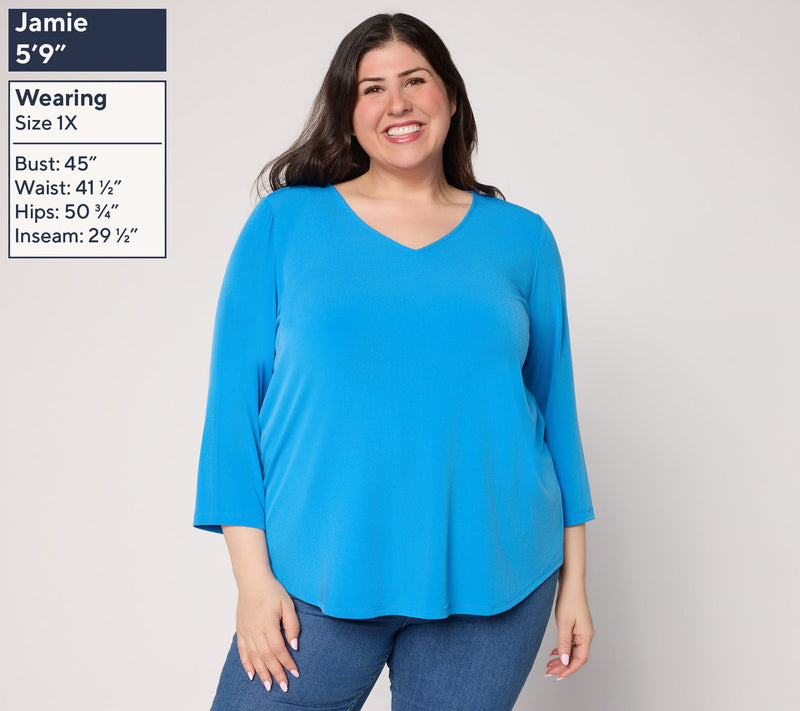 Susan Graver Set of 2 Print & Solid Liquid Knit Tops — View 3