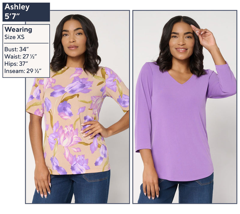 Susan Graver Set of 2 Print & Solid Liquid Knit Tops — View 4