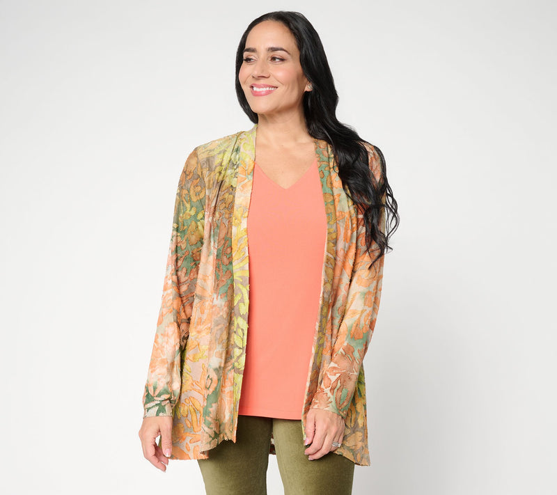 Susan Graver Petite Novelty Knit Cardigan w/ Liquid Knit Tank Set — Main view