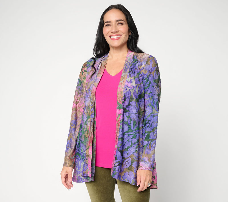 Susan Graver Petite Novelty Knit Cardigan w/ Liquid Knit Tank Set — View 12