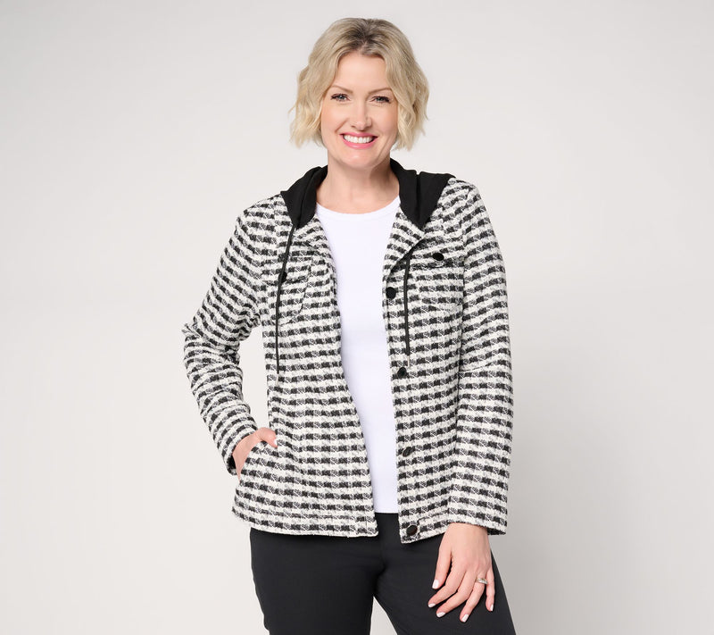 Susan Graver Knit Tweed Jacket with Combo Hood — View 3