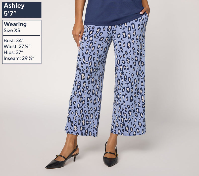 Susan Graver Regular Printed Liquid Knit Wide-Leg Crop Pants — View 3