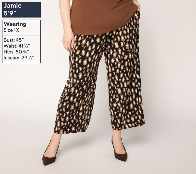 Susan Graver Petite Printed Liquid Knit Wide-Leg Crop Pants — View 2