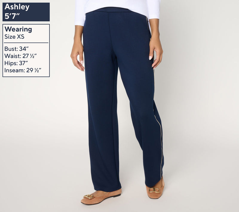 Susan Graver Weekend Petite Serene Knit Wide Leg Pant w/ Side Piping — View 3