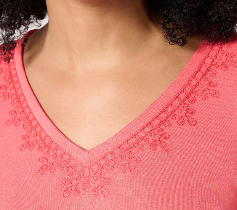 Denim & Co. Long Sleeve Embroidered V-Neck Knit Top — View 6