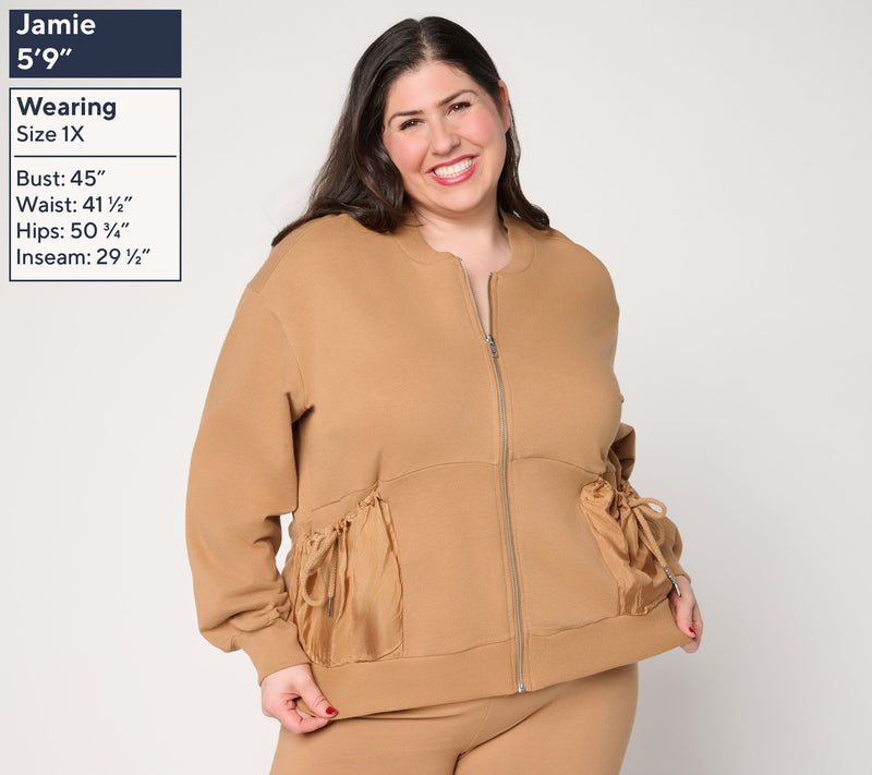 LOGO by Lori Goldstein French Terry Zip Front Bomber Jacket — View 2