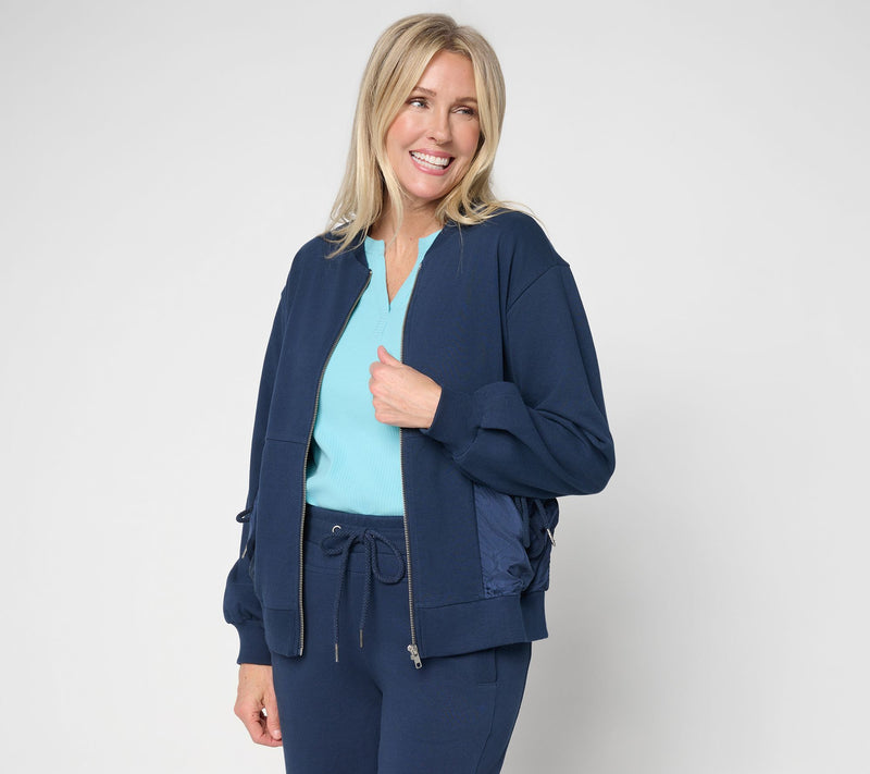 LOGO by Lori Goldstein French Terry Zip Front Bomber Jacket — Main view