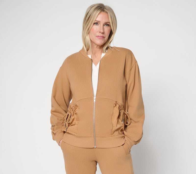 LOGO by Lori Goldstein French Terry Zip Front Bomber Jacket — View 12