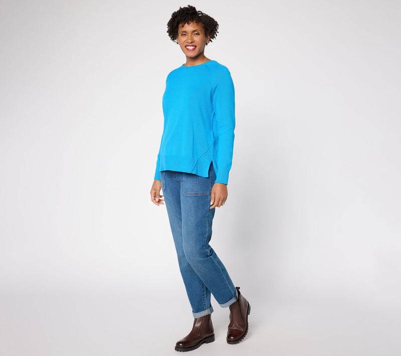 LOGO by Lori Goldstein Cotton Raglan Sleeve Sweater — View 7