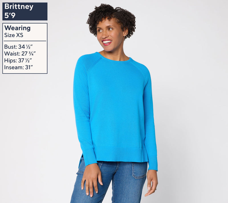 LOGO by Lori Goldstein Cotton Raglan Sleeve Sweater — View 5