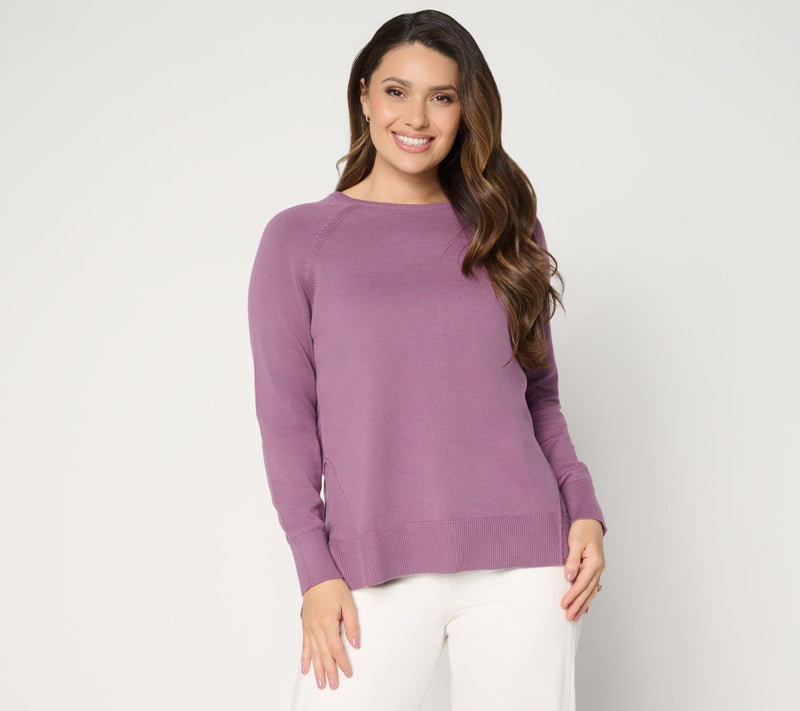 LOGO by Lori Goldstein Cotton Raglan Sleeve Sweater — View 3