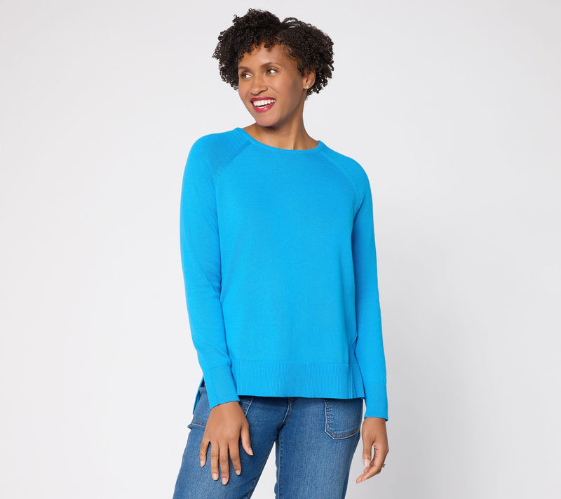 LOGO by Lori Goldstein Cotton Raglan Sleeve Sweater — View 13