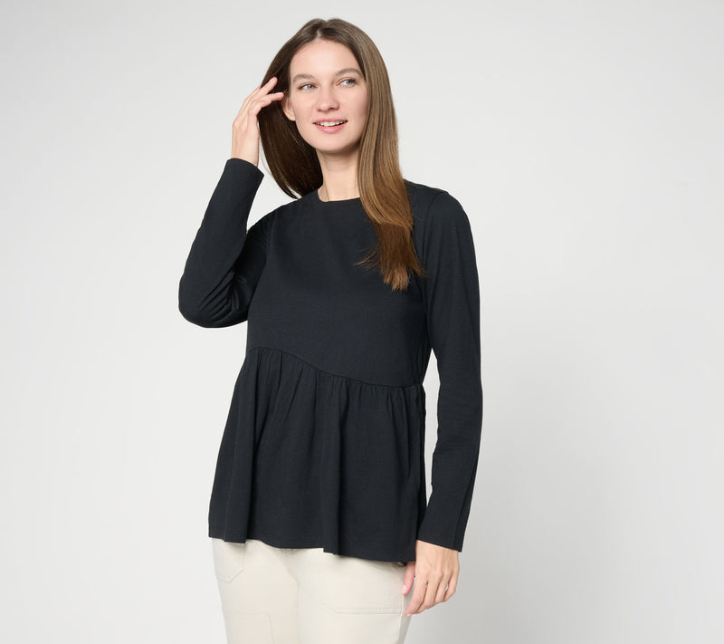 LOGO by Lori Goldstein A-Line Long Slv Top w/ Curved Seam — View 11