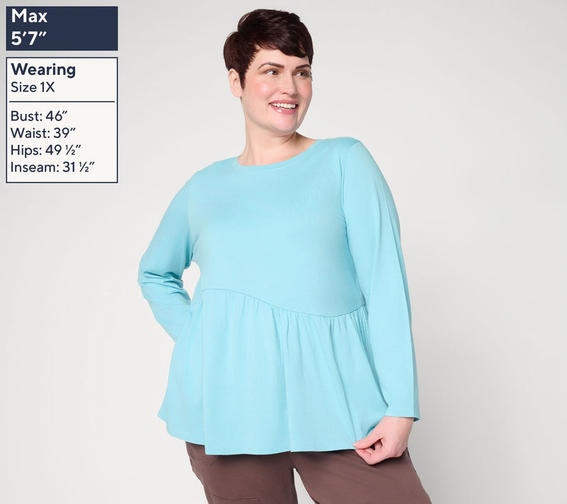 LOGO by Lori Goldstein A-Line Long Slv Top w/ Curved Seam — View 2