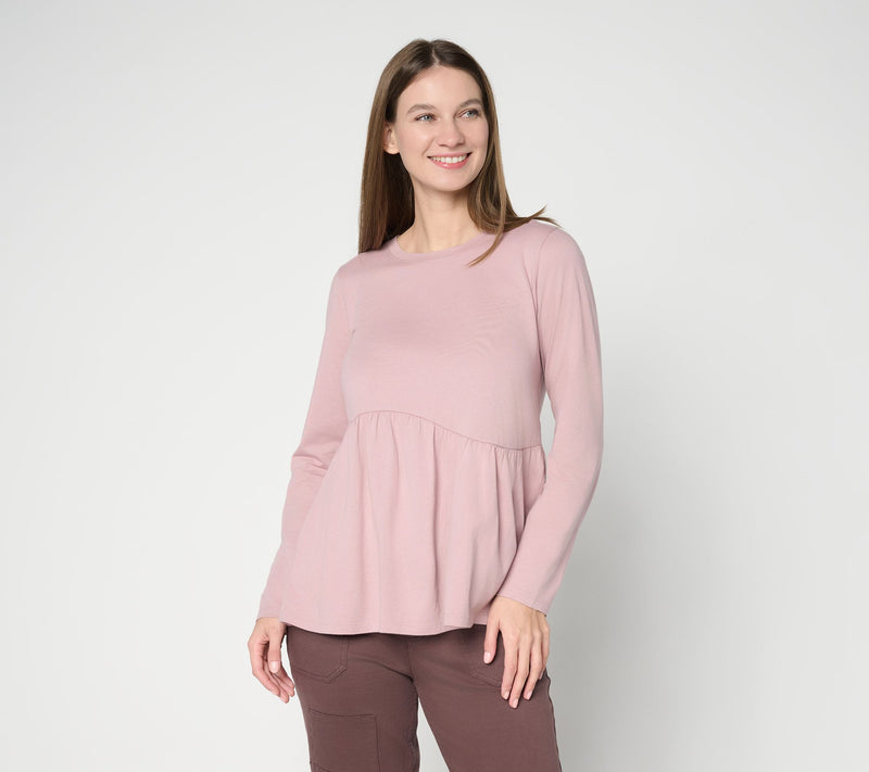 LOGO by Lori Goldstein A-Line Long Slv Top w/ Curved Seam — View 12