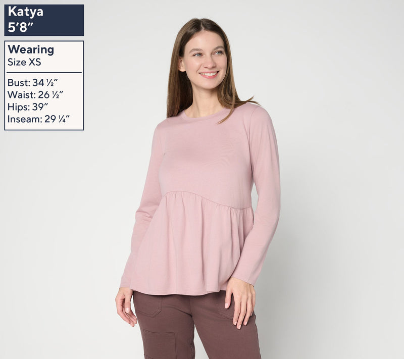 LOGO by Lori Goldstein A-Line Long Slv Top w/ Curved Seam — View 3