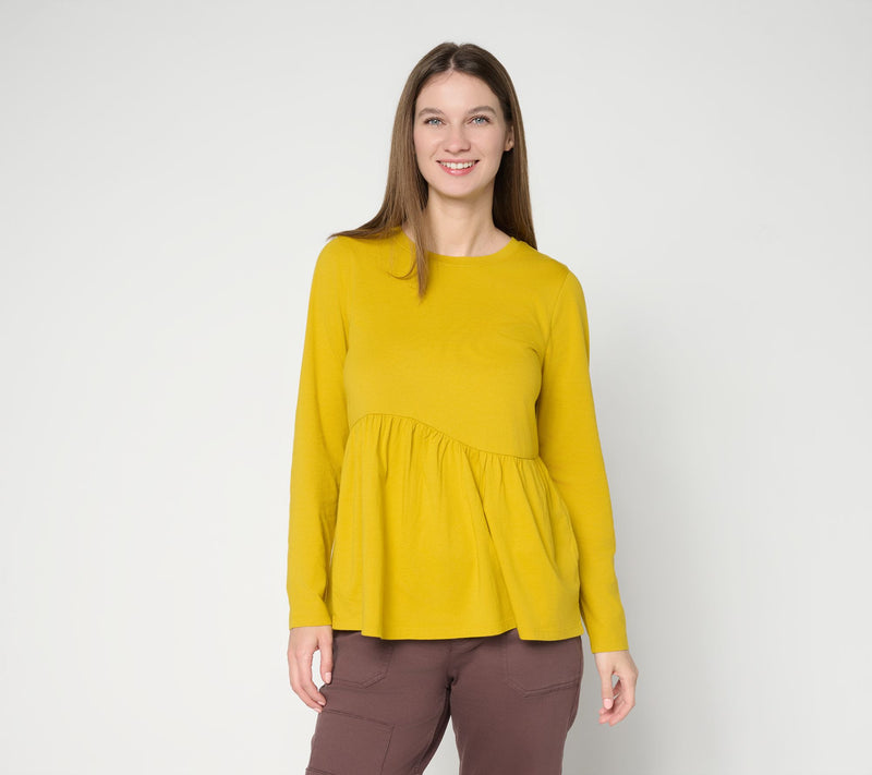 LOGO by Lori Goldstein A-Line Long Slv Top w/ Curved Seam — View 13