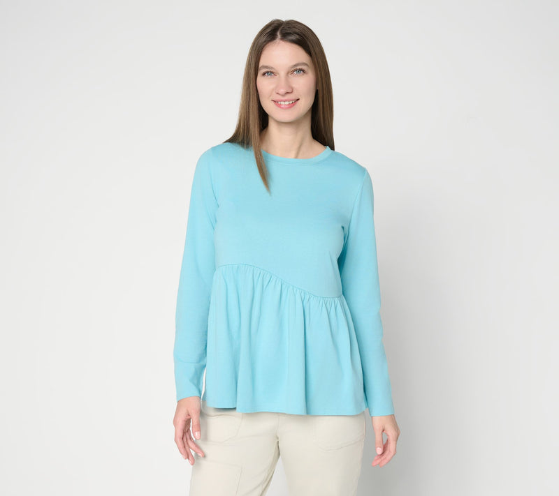 LOGO by Lori Goldstein A-Line Long Slv Top w/ Curved Seam — View 14