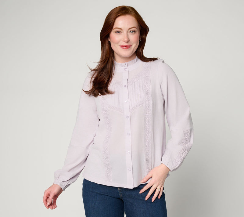 LOGO Lavish by Lori Goldstein 100% Cotton Long Sleeve Woven Blouse — Main view