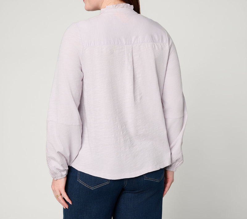 LOGO Lavish by Lori Goldstein 100% Cotton Long Sleeve Woven Blouse — View 3