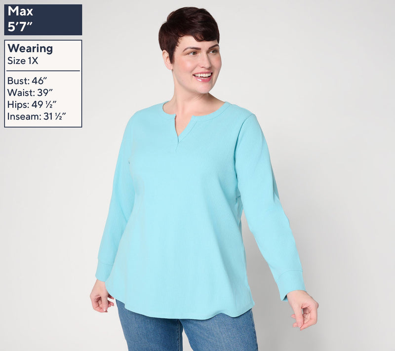 LOGO Principles by Lori Goldstein Split V-Neck Ribbed Top — View 2