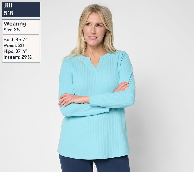 LOGO Principles by Lori Goldstein Split V-Neck Ribbed Top — View 3