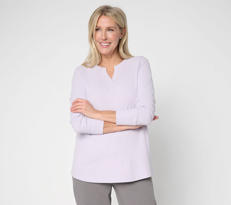 LOGO Principles by Lori Goldstein Split V-Neck Ribbed Top — View 11