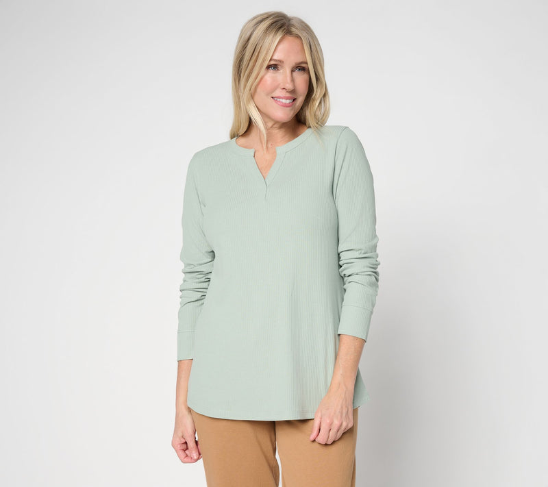 LOGO Principles by Lori Goldstein Split V-Neck Ribbed Top — View 12