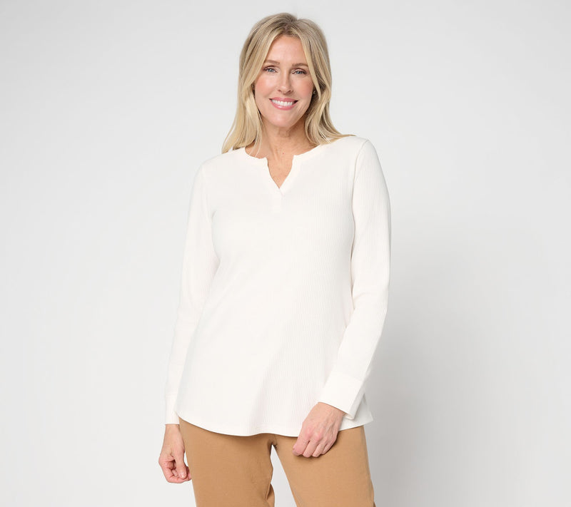 LOGO Principles by Lori Goldstein Split V-Neck Ribbed Top — View 14
