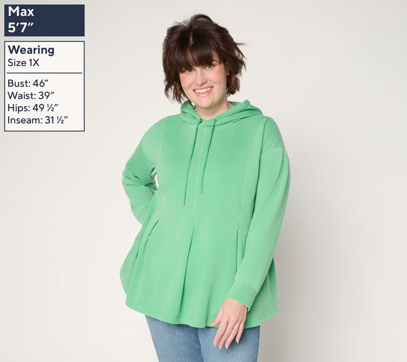 LOGO by Lori Goldstein French Terry Hoodie w/ Pleated Details — View 2