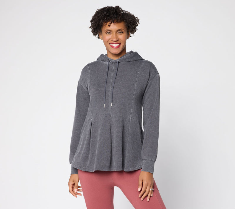 LOGO by Lori Goldstein French Terry Hoodie w/ Pleated Details — View 12