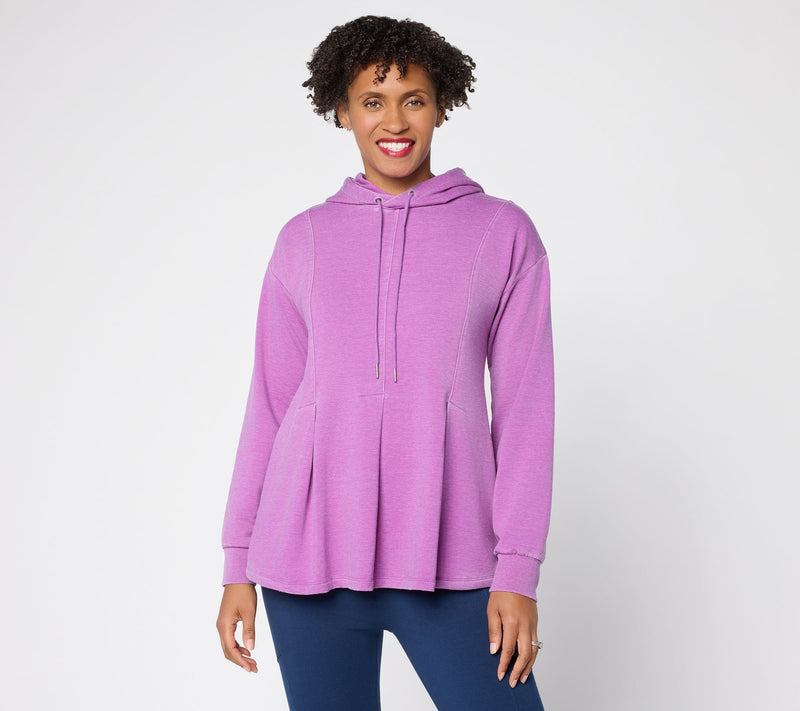 LOGO by Lori Goldstein French Terry Hoodie w/ Pleated Details — View 13