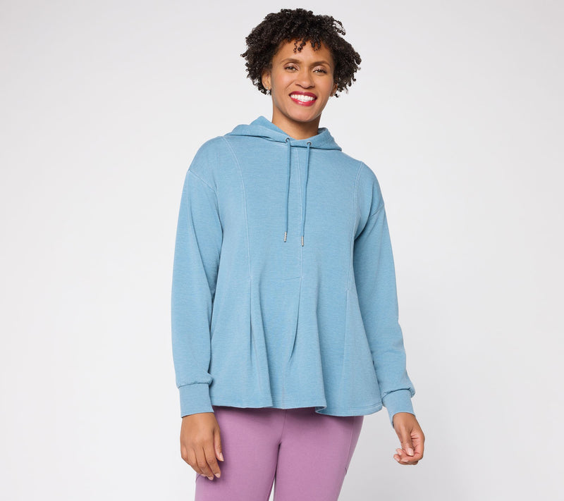 LOGO by Lori Goldstein French Terry Hoodie w/ Pleated Details — View 14