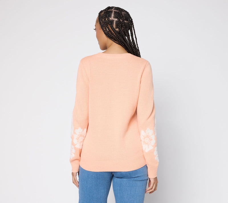 Susan Graver Textured Floral Crew Neck Sweater — View 6