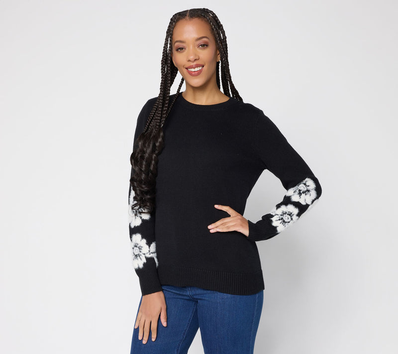 Susan Graver Textured Floral Crew Neck Sweater — View 11