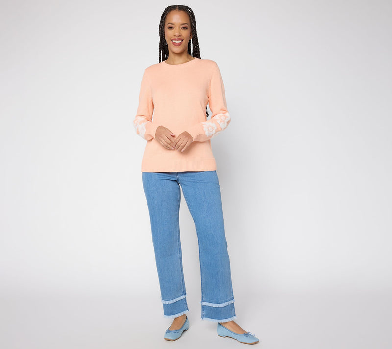 Susan Graver Textured Floral Crew Neck Sweater — View 7