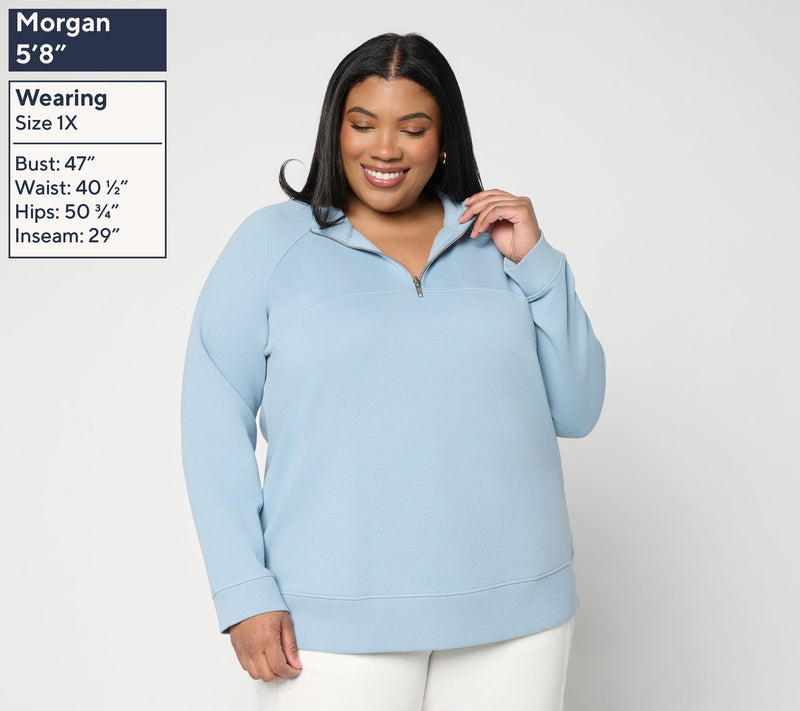 Susan Graver CloudSoft Fleece Quatrer Zip Sweatshirt — View 2
