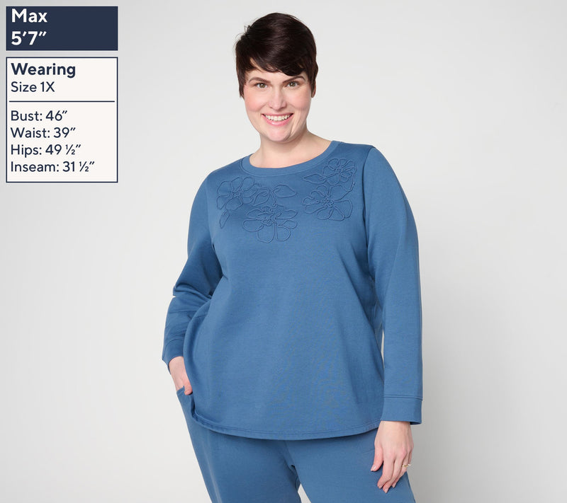 Susan Graver CloudSoft Fleece Sweashirt with Soutache — View 4